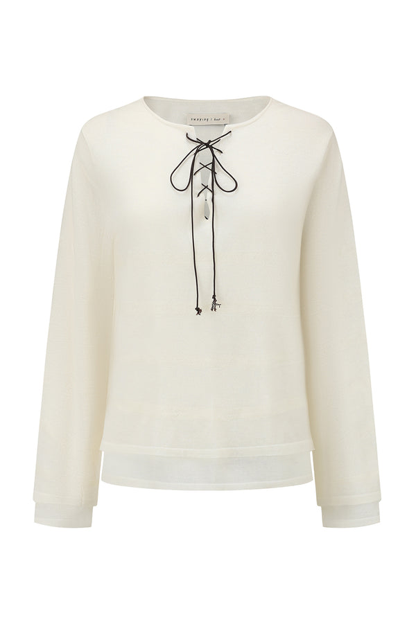 SWAYING 25 Autumn and Winter Double-layer Cashmere Half-open Cardigan Top SW-SW25AW1T29C1S2-BAI White